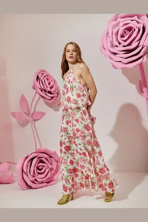 Koton Halter Neck Tiered Long Dress