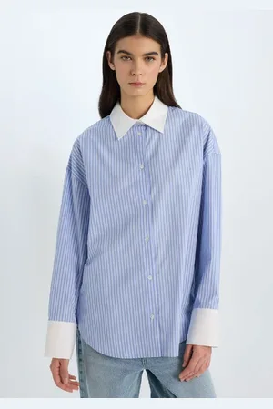 DeFacto Oversize Wide Fit Striped Poplin Long Sleeve Shirt