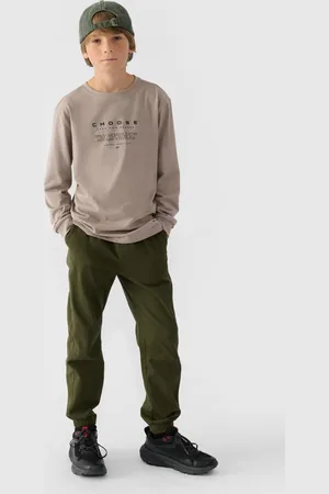 4F Chlapecké Kalhoty Jogger Casual Hladké Khaki JWMM00TTR