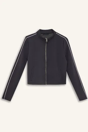 DeFacto Fitted Stand Collar Basic Plain Zipper Closure Modal Cardigan