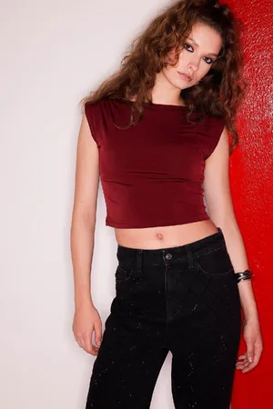 DeFacto Christmas Themed Fitted Crew Neck Short Sleeve Burgundy T-Shirt