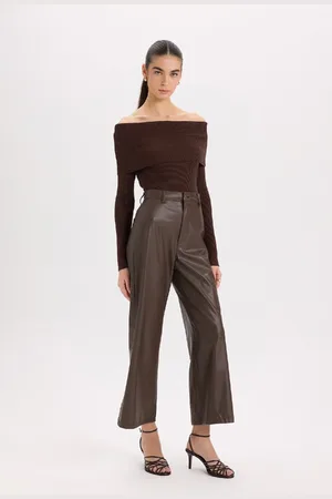 DeFacto Culotte High Waist Crop Fit Crop Faux Leather Pants
