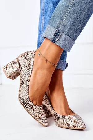 Lewski Shoes Lodičky Na Podpatku S Hadím Vzorem 2801 Zlaté