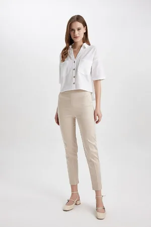 DeFacto Cigarette Satin Trousers Normal Waist Basic Straight Elastic Waist Straight Leg J8743az24wn
