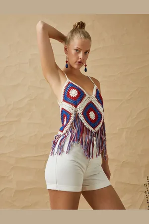 Koton Fringe V-Neck Knit Crop Singlet