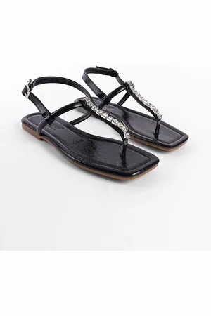 Capone Outfitters Leather Toe Stoned Ankle Strap Flat Heel Women