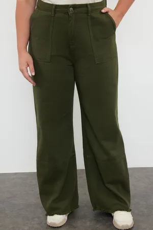 Trendyol Curve Khaki High Waist Wide Leg Plus Size Jeans