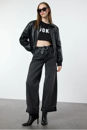 Trendyol Anthracite Regular Waist Folded Leg Skater Baggy Jeans
