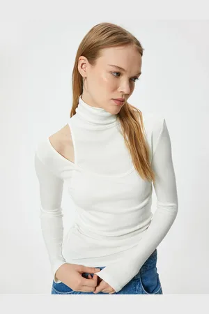 Koton Long Sleeve T-Shirt Turtleneck Window Detailed Viscose Fabric