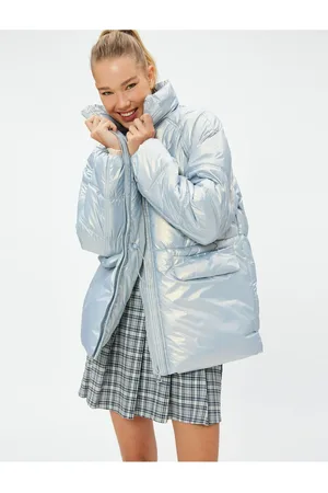 Koton Shiny Puffer Jacket Stand Collar Pocket Detailed Zipper