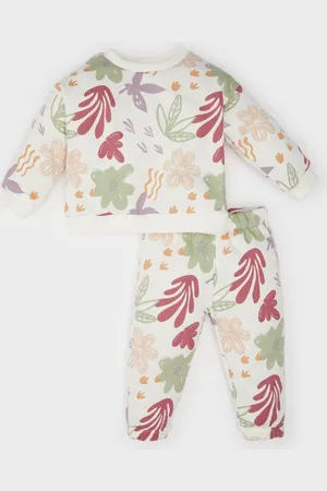 DeFacto Baby Girl 2-Piece Set Floral Crew Neck Sweatshirt Elastic Waist Bottom
