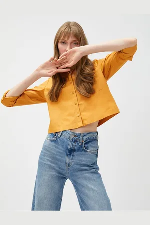 Koton Crop Shirt Cotton Pocket Long Sleeve