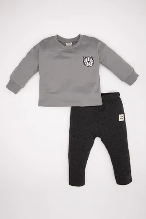 DeFacto Baby Boy 2-Piece Set Printed Crew Neck Sweatshirt Top Elastic Waist Jogger Tracksuit Bottoms
