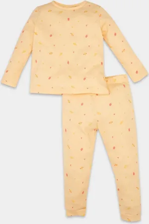 DeFacto Baby Girl Pajama Set Food Printed Waffle Long Sleeve Top Long Bottom