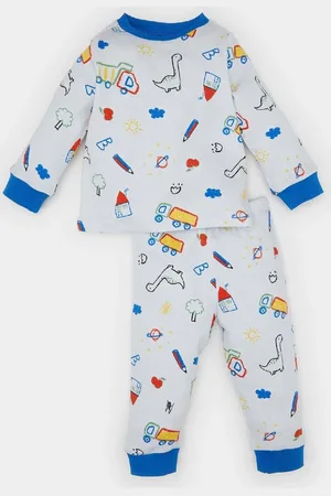 DeFacto Baby Boy Dinosaur Printed Long Sleeve Ribbed Camisole 2-Piece Pajama Set