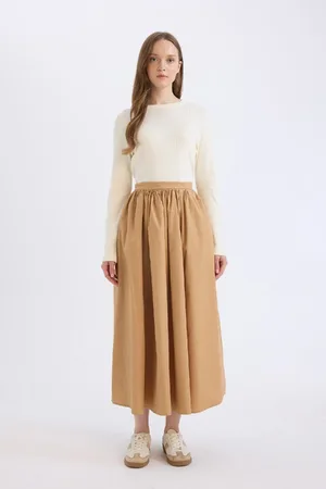 DeFacto A-Line Waist Zippered Basic Plain Poplin Fabric Maxi Skirt