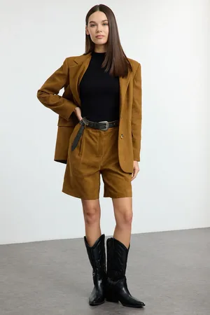 Trendyol Brown Suede Regular Fit Shorts & Bermuda