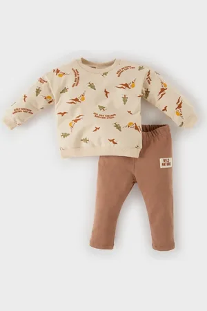 DeFacto Baby Boy 2-Piece Set Patterned Crew Neck Sweatshirt Elastic Waist Bottom