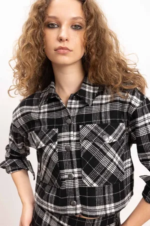 DeFacto Coool Oversize Wide Fit Crop Pocket Thick Flannel Long Sleeve Jacket Shirt
