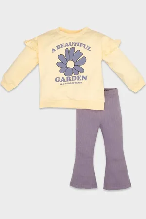 DeFacto Baby Girl Floral Printed Cotton Sweatshirt Ribbed Camisole Tights Bottom Top Set