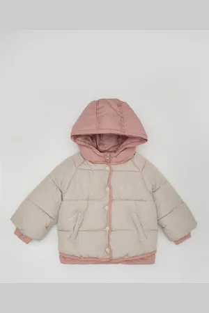 DeFacto Baby Girl Water Repellent Ribbed Sleeve Buttoned Hooded Puffer Coat