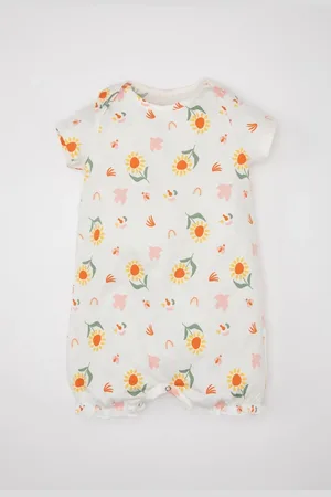DeFacto Baby Girl Newborn Floral Combed Cotton Short Sleeve Jumpsuit
