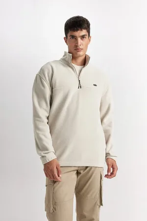 DeFacto Relax Fit Stand Collar Zip-Up Fleece Sweatshirt