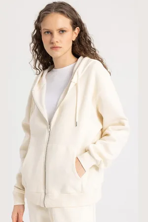 DeFacto Relax Fit Hooded Pocket Basic Plain Zippered Sweatshirt C1809ax23wn