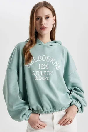DeFacto Relax Fit Hooded Printed Elastic Hem Thick Fabric Sweatshirt
