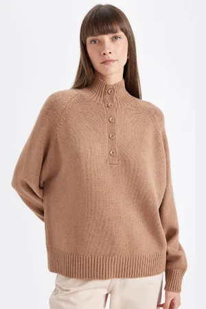 DeFacto Relax Fit Soft Texture Button Collar Basic Plain Knitwear Sweater