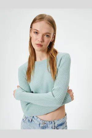 Koton Crew Neck Crop Knitwear Sweater Slim Fit