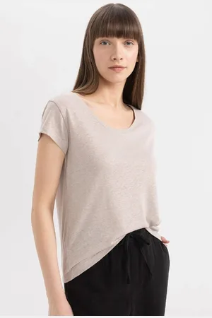 DeFacto Regular Fit Crew Neck Linen Blend Basic Short Sleeve T-Shirt