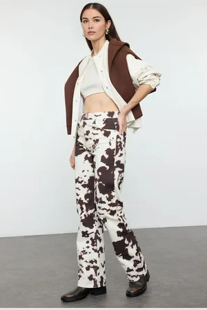 Trendyol Multicolored Cow Print High Waist Wide Leg Jeans