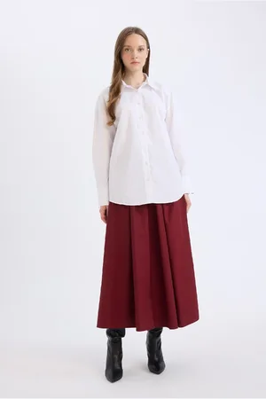 DeFacto A-Line Waist Zippered Basic Plain Poplin Fabric Maxi Skirt