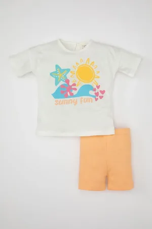 DeFacto Baby Girl 2-Piece Set Printed Short Sleeve T-Shirt Shorts
