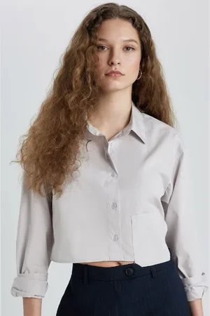 DeFacto Oversize Wide Pattern Crop Poplin Long Sleeve Shirt