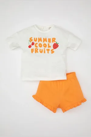 DeFacto Baby Girl 2-Piece Set Crew Neck Printed Short Sleeve T-Shirt Shorts