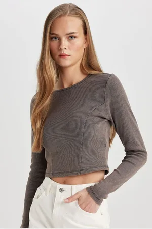 DeFacto Fitted Crew Neck Long Sleeve Washed Faded Effect T-Shirt