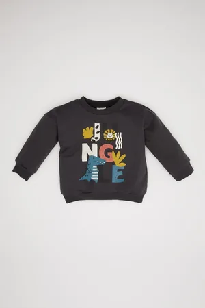 DeFacto Baby Boy Crew Neck Animal Patterned Soft Furry Sweatshirt
