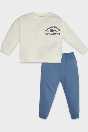 DeFacto Baby Boy 2-Piece Set Crew Neck Printed Sweatshirt Elastic Waist Kogger Tracksuit Bottoms