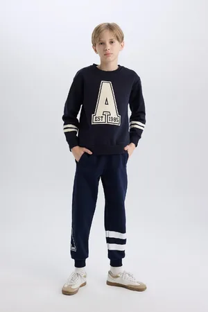 DeFacto Boy Navy Blue Elastic Waist Leg Printed Jogger Sweatpants