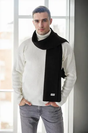Dewberry 49766 Knitted Mens Scarf-BLACK