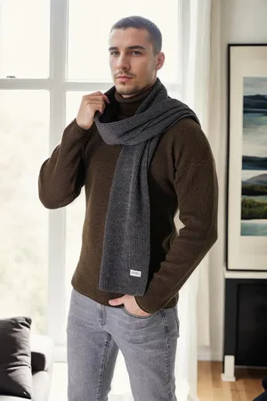 Dewberry 49766 Knitted Mens Scarf-ANTHRACITE