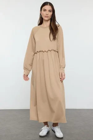 Trendyol Mink Oversize Waist Cut Knitted Dress