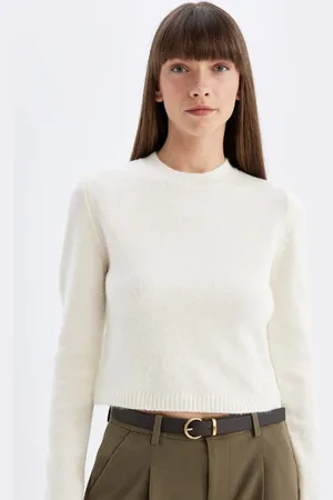 DeFacto Regular Fit Crew Neck Premium Basic Plain Crop Knitwear Sweater