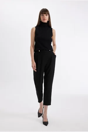 DeFacto Black Classic Chino Pants Carrot Fit Basic Plain Pocket High Waist
