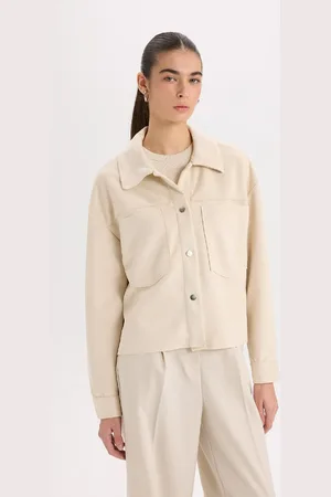 DeFacto Crop Shirt Collar Snap Pocket Suede Shirt Jacket