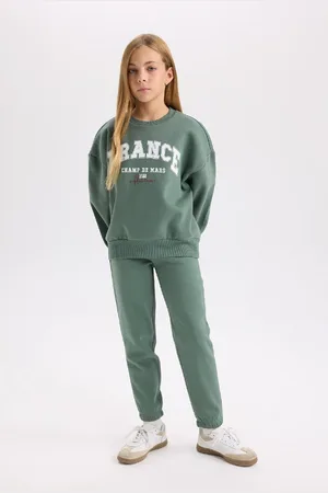 DeFacto Girl 2-Piece Set Printed Crew Neck Sweatshirt Flexible Waist Jogger Sweatpants