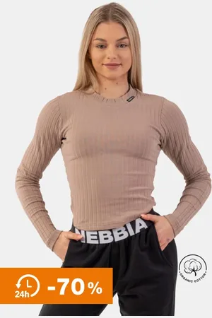 Nebbia Dámské tričko Organic Cotton Ribbed Long Sleeve Top 415 brown S
