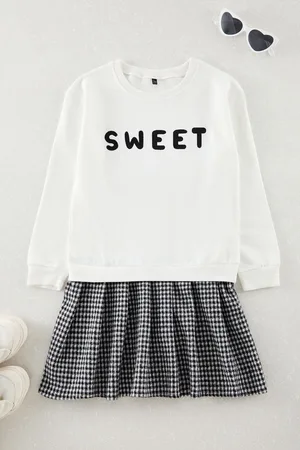Trendyol Ecru Regular Slogan Cotton Knit Dress